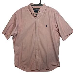 Ralph Lauren Men's Size Large L Red & White Striped Short Sleeve Shirt